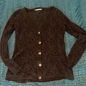 Maurices Black Cardigan Sweater with Lace Design